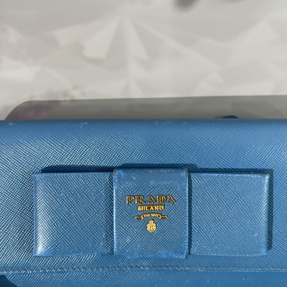 PRADA Blue Bow Saffiano Leather Wallet - Picture 8 of 17